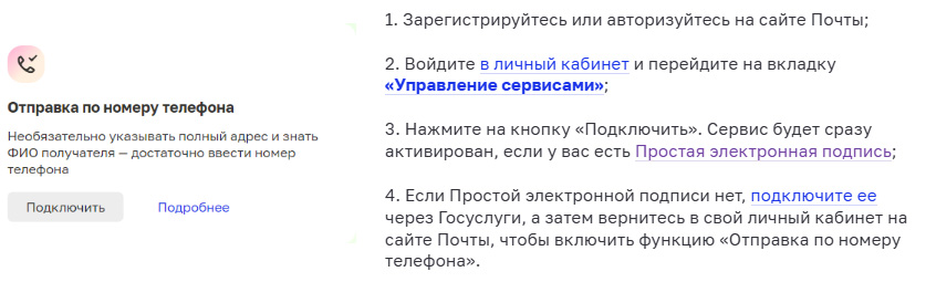 Интерфейс подключения функции на сайте pochta.ru